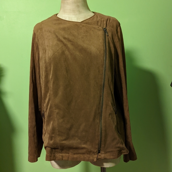 Vegan Soft Suede Asymmetrical Zipper Side Pockets Moto Jacket Womens M - Picture 3 of 7